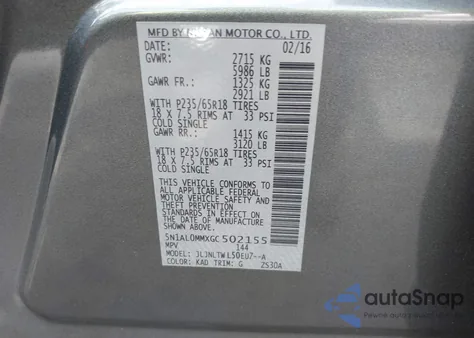 2016 Infiniti Qx60 from USA, damaged, VIN 5N1AL0MMXGC502155